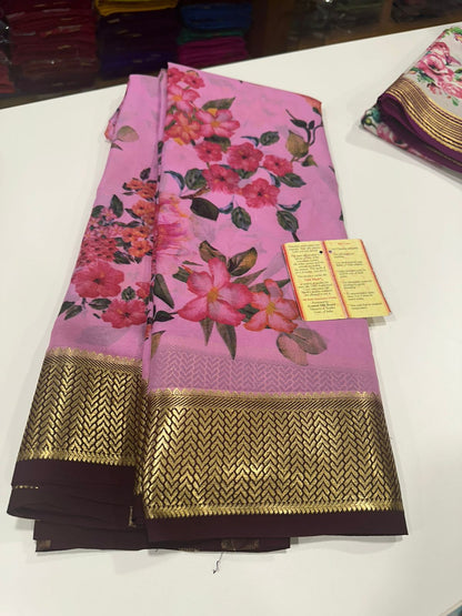 Digital Floral Print Mysoore Silk Saree