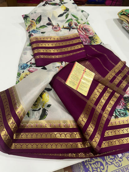 Digital Floral Print Mysoore Silk Saree