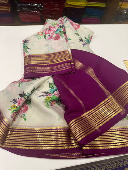 Digital Floral Print Mysoore Silk Saree