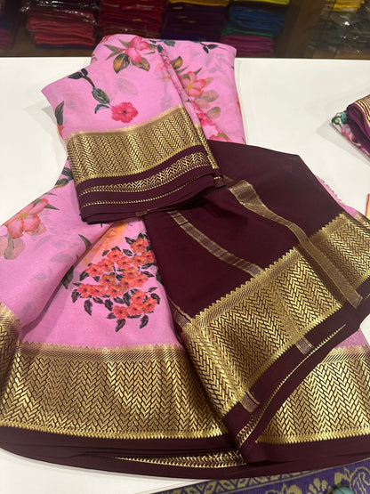 Digital Floral Print Mysoore Silk Saree