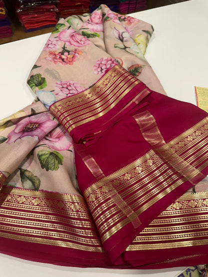 Digital Floral Print Mysoore Silk Saree