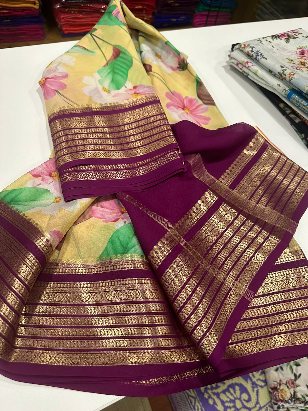 Digital Floral Print Mysoore Silk Saree