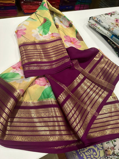 Digital Floral Print Mysoore Silk Saree