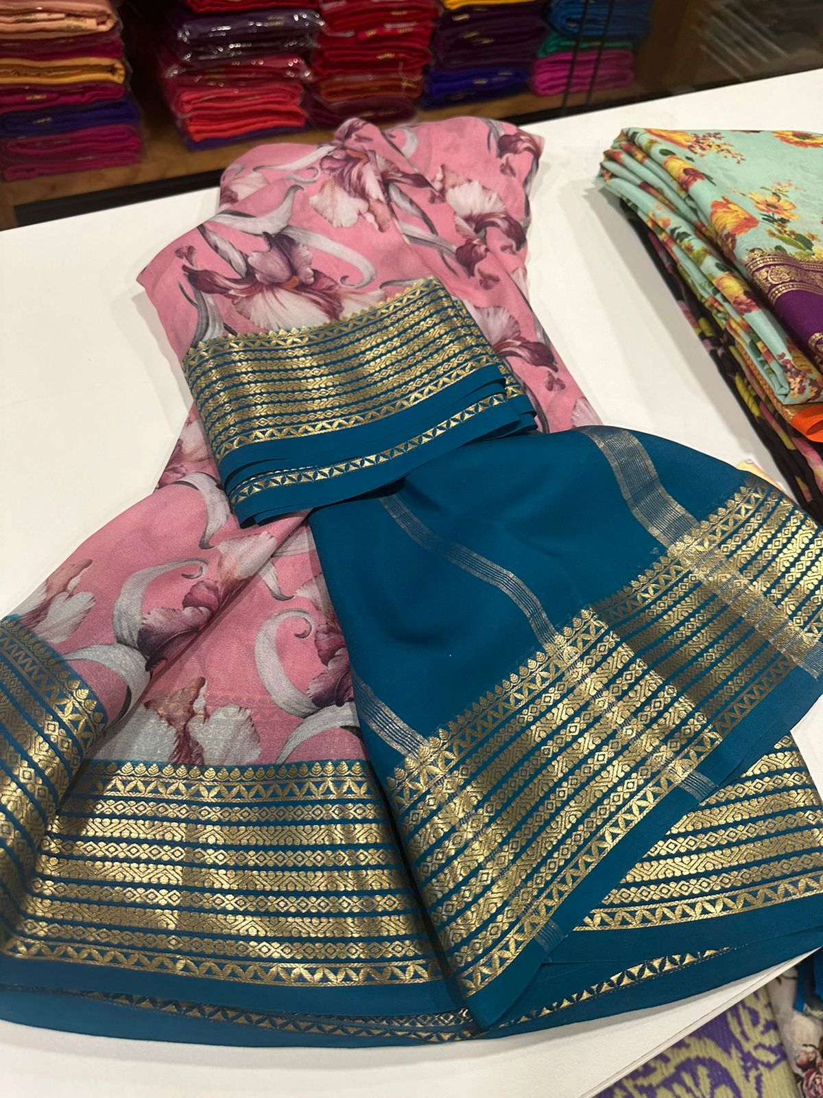 Digital Floral Print Mysoore Silk Saree