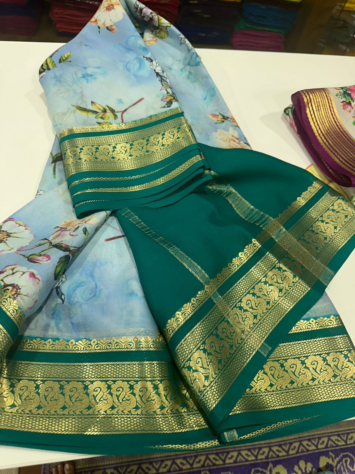 Digital Floral Print Mysoore Silk Saree
