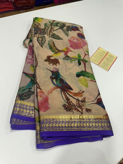 Digital Floral Print Mysoore Silk Saree
