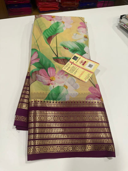 Digital Floral Print Mysoore Silk Saree