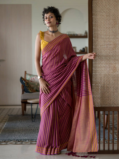 Suta Mustard Woven Design Pure Cotton Saree