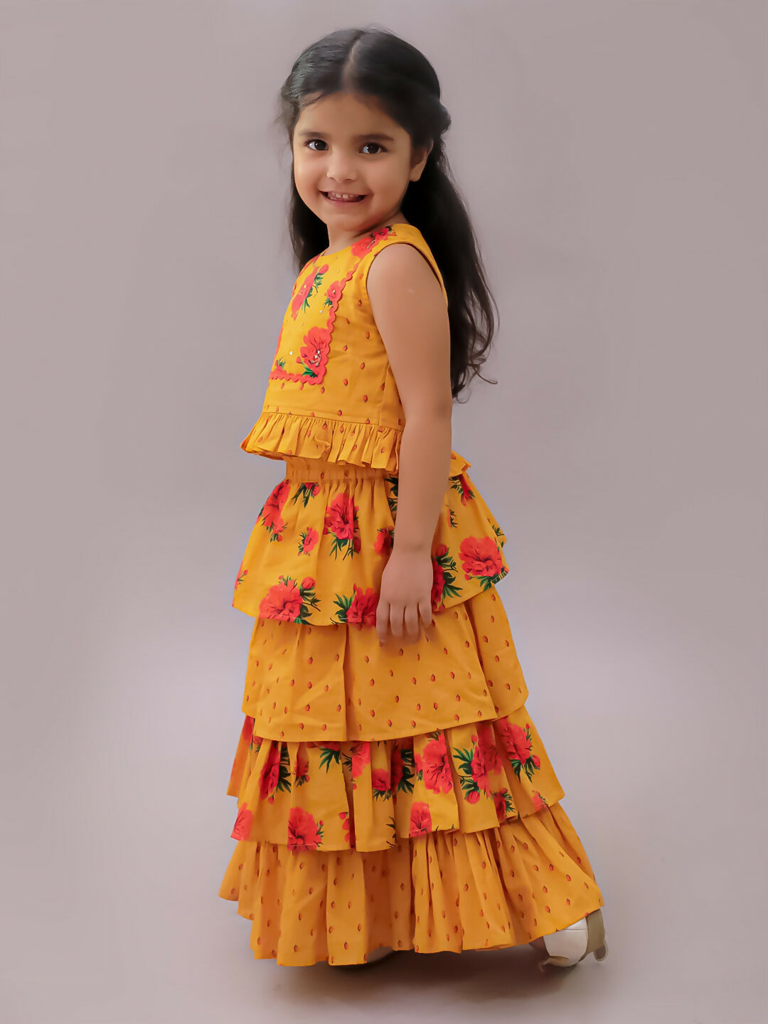 Lil Drama Genda Phool Mustard Choli and Lehanga Set For Girls