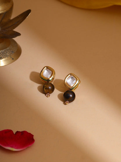 Ruby Raang Brown Tiger Eye Stone Kundan Studs