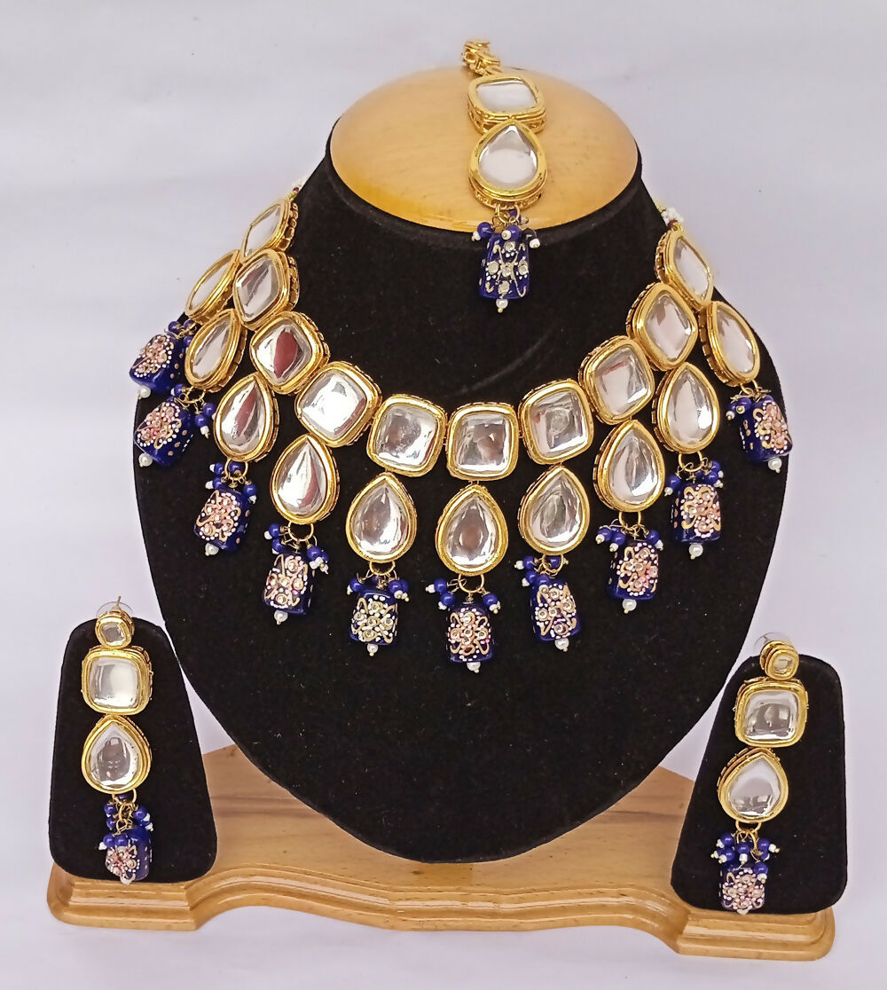 Joban Fashion Blue Kundan Work Necklace Set