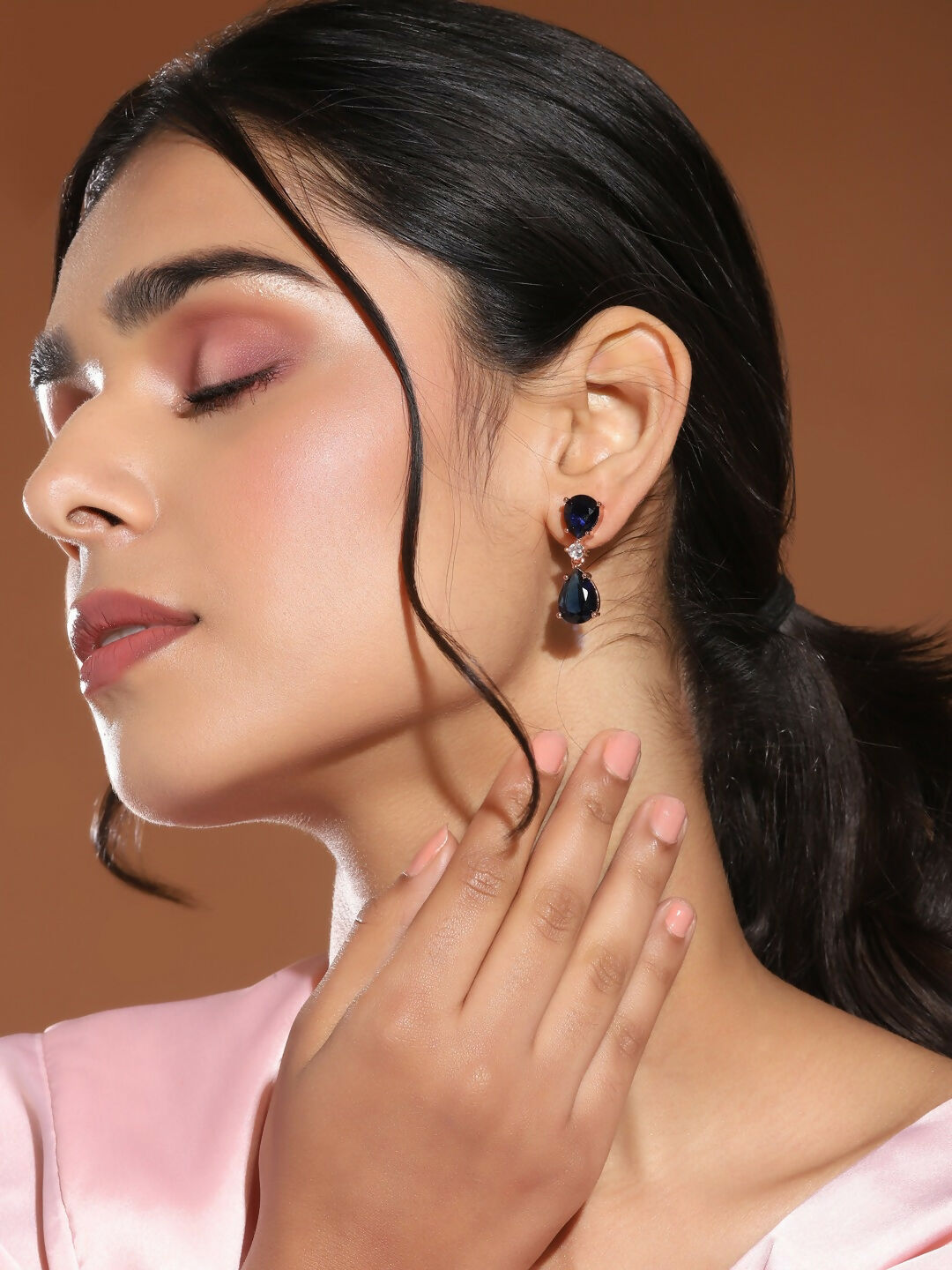 Midnight Blue Stone Earrings- Ruby Raang