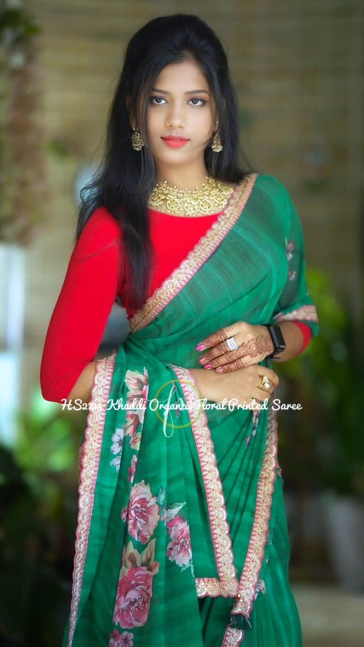 Elegant Floral Print Chiffon Saree