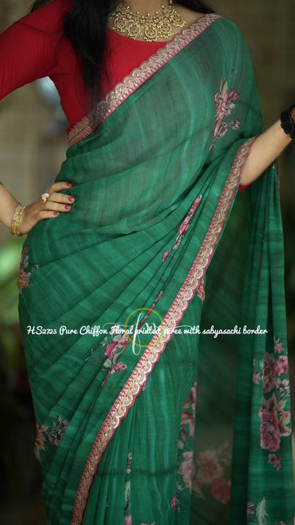 Elegant Floral Print Chiffon Saree