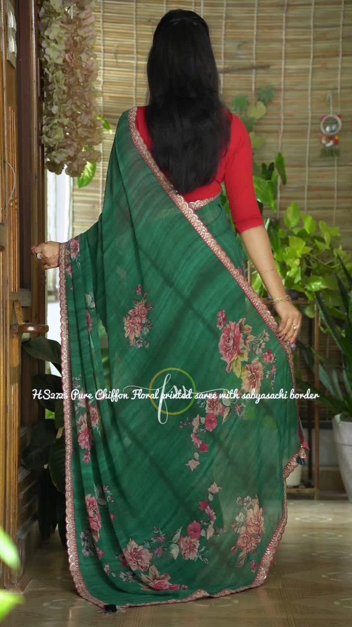 Elegant Floral Print Chiffon Saree