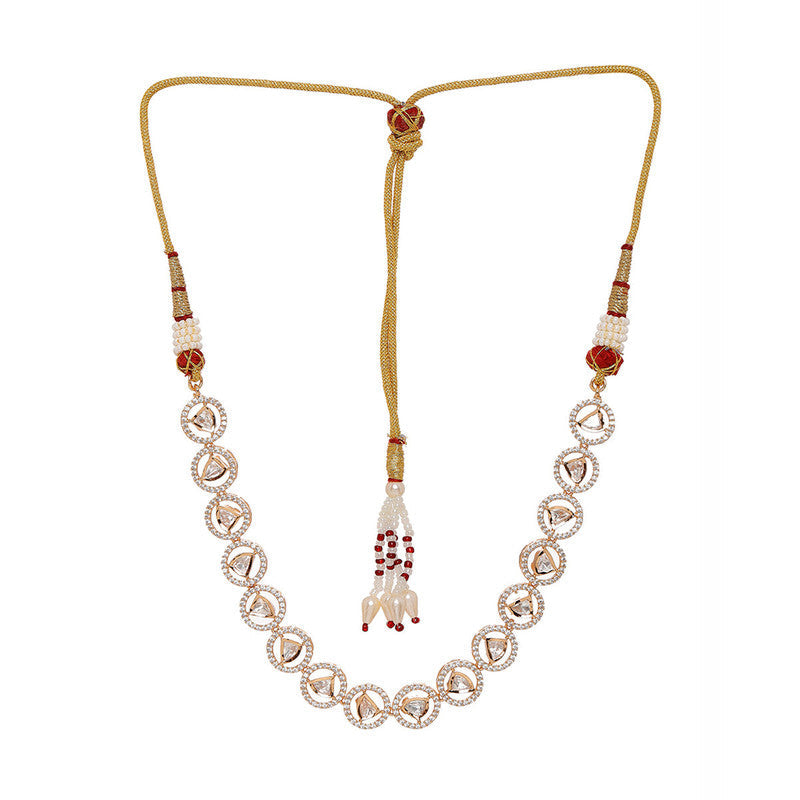 Elegant Patti Shaped Design Kundan And Round Diamond Silver Necklace