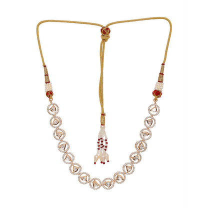 Elegant Patti Shaped Design Kundan And Round Diamond Silver Necklace