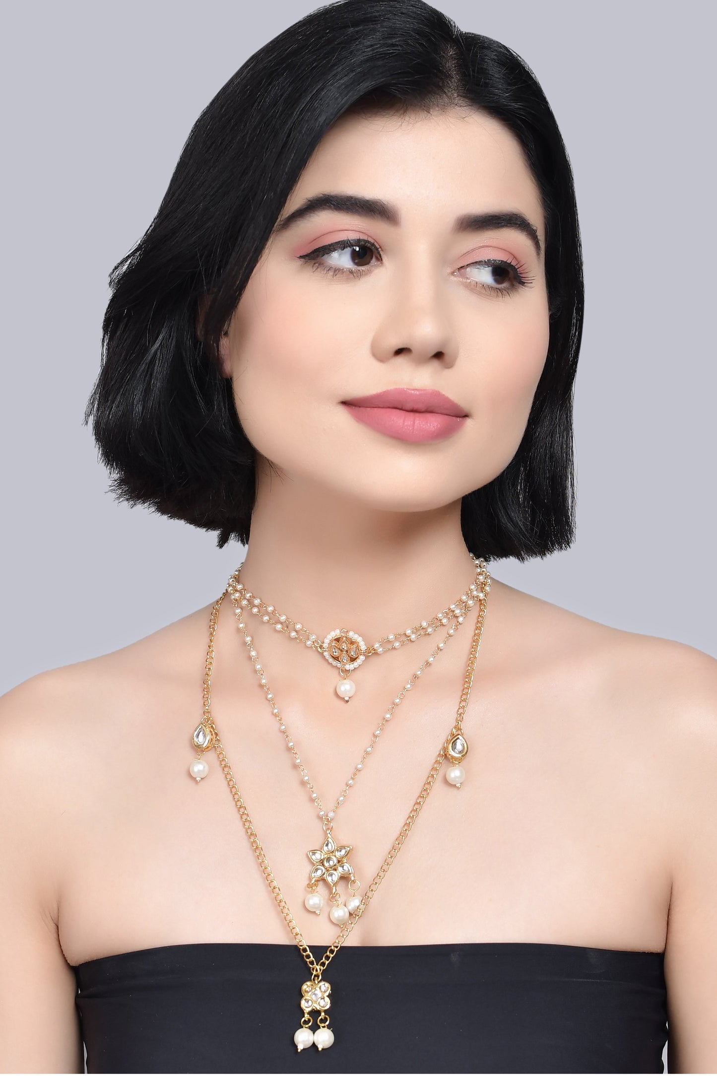 Embellished Multi Layered Kundan Necklace with Choker