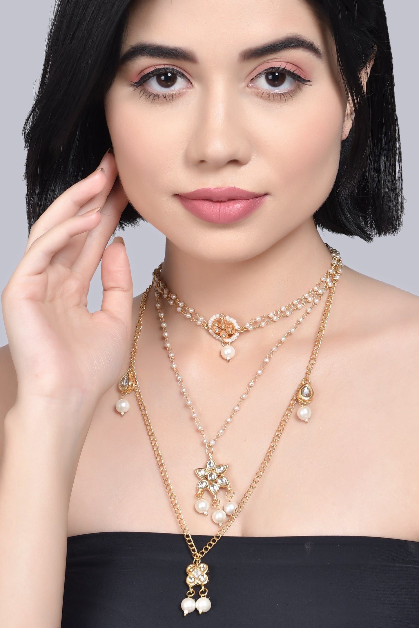 Embellished Multi Layered Kundan Necklace with Choker