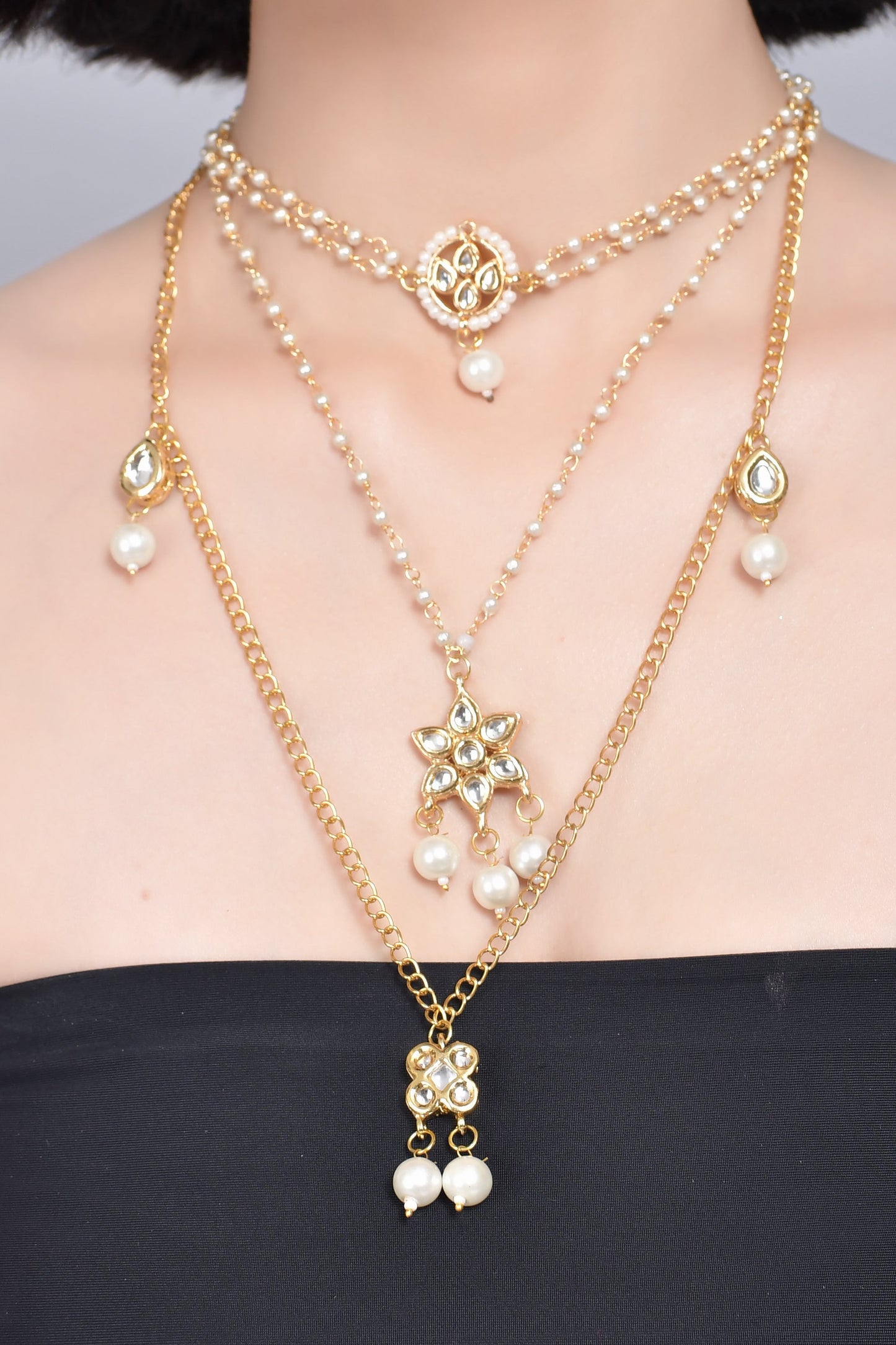 Embellished Multi Layered Kundan Necklace with Choker