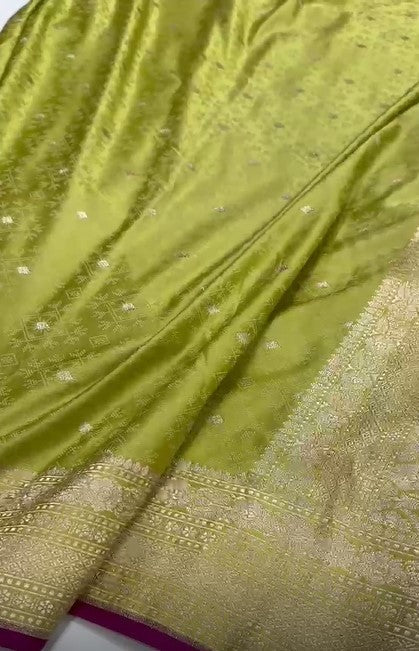 Exclusive & Beautiful Pure Mashru Silver Zari Satin Silk Olive Drab Saree