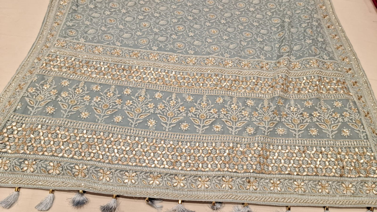 Exclusive Chikankari Georgette Fabric With Gota Patti Hand Work Saree