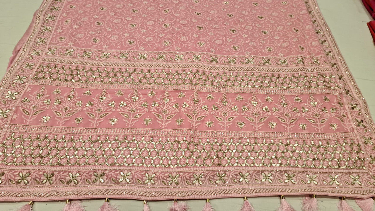 Exclusive Chikankari Georgette Fabric With Gota Patti Hand Work Saree