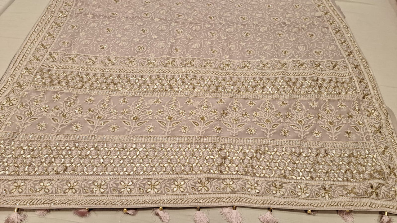 Exclusive Chikankari Georgette Fabric With Gota Patti Hand Work Saree