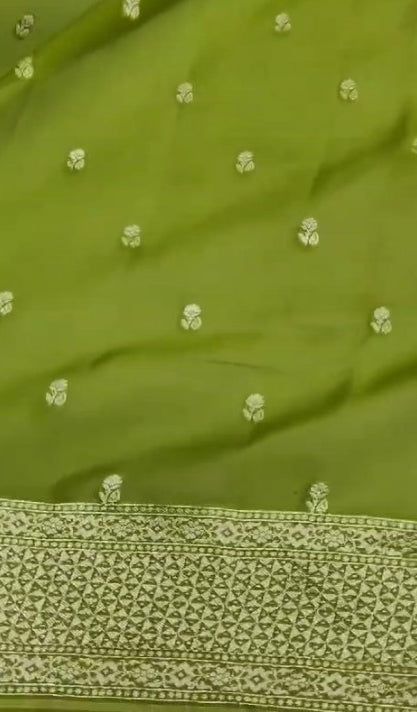 Exclusive Handloom Banarasi Chiffon Khaddi Georgette Saree with Golden Zari Work