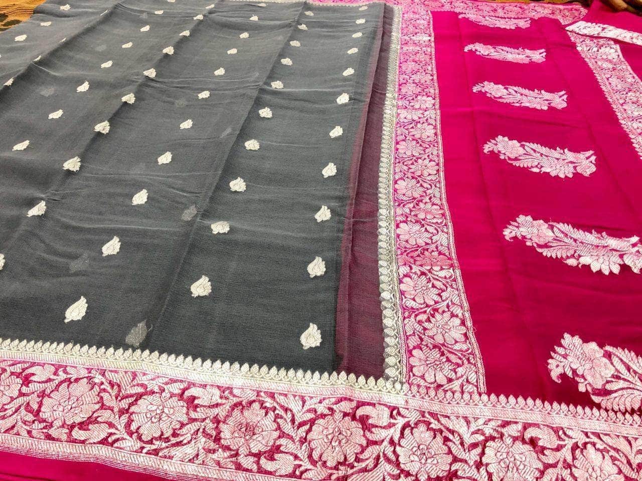 Exclusive Handloom Banarasi Chiffon Khaddi Kariyal Saree