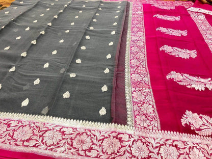 Exclusive Handloom Banarasi Chiffon Khaddi Kariyal Saree