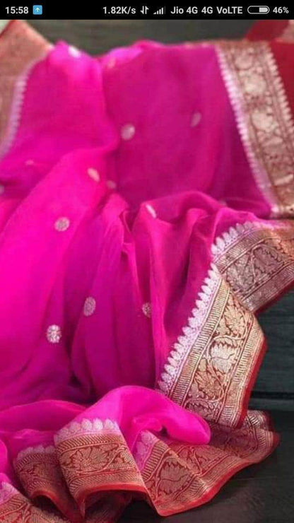 Exclusive Handloom Banarasi Chiffon Khaddi Kariyal Saree