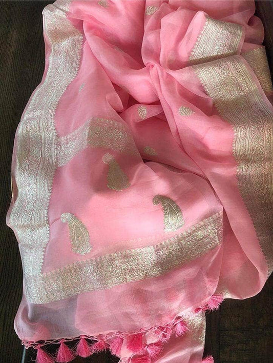 Exclusive Handloom Banarasi Chiffon Khaddi Kariyal Saree