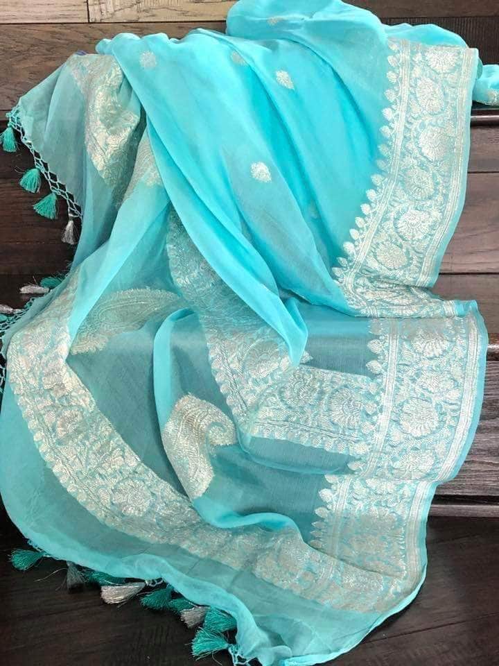 Exclusive Handloom Banarasi Chiffon Khaddi Kariyal Saree