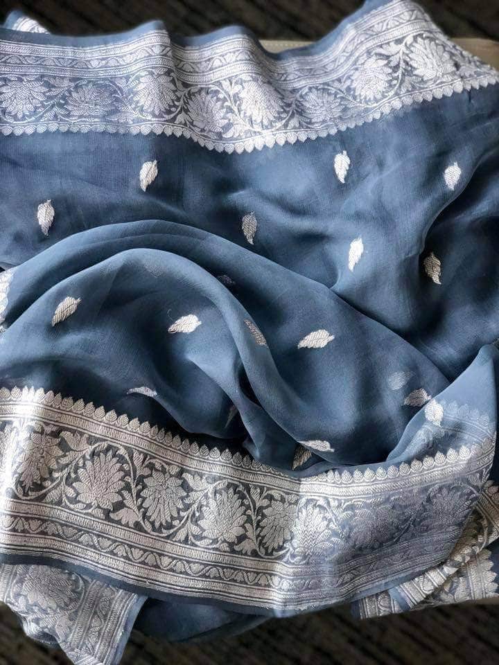 Exclusive Handloom Banarasi Chiffon Khaddi Kariyal Saree