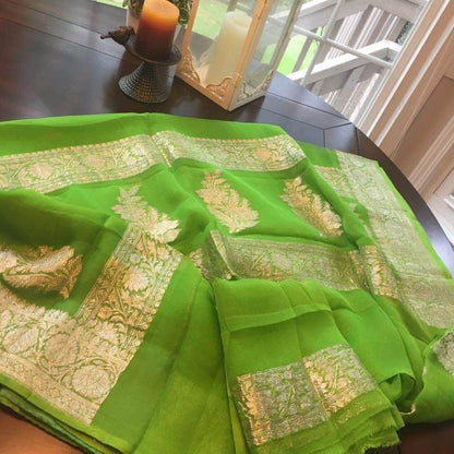 Exclusive Handloom Banarasi Chiffon Khaddi Kariyal Saree
