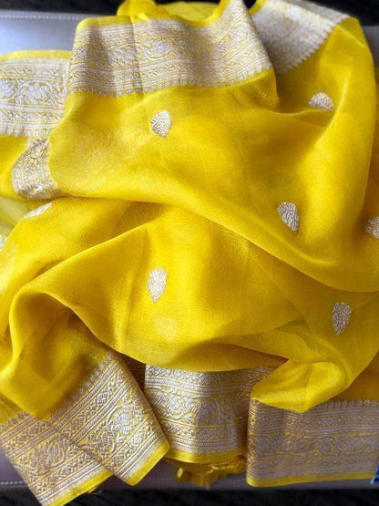 Exclusive Handloom Banarasi Chiffon Khaddi Kariyal Saree