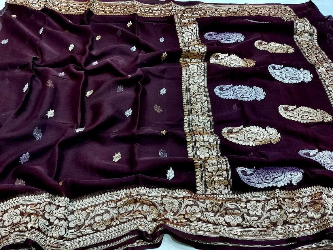 Exclusive Handloom Banarasi Chiffon Saree in Peach