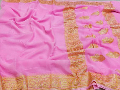 Exclusive Handloom Banarasi Chiffon Saree in Peach