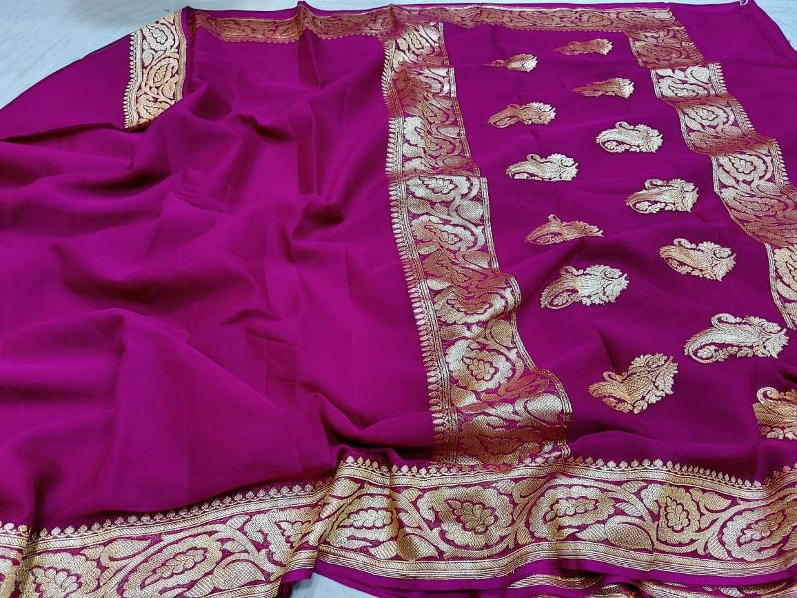 Exclusive Handloom Banarasi Chiffon Saree in Peach