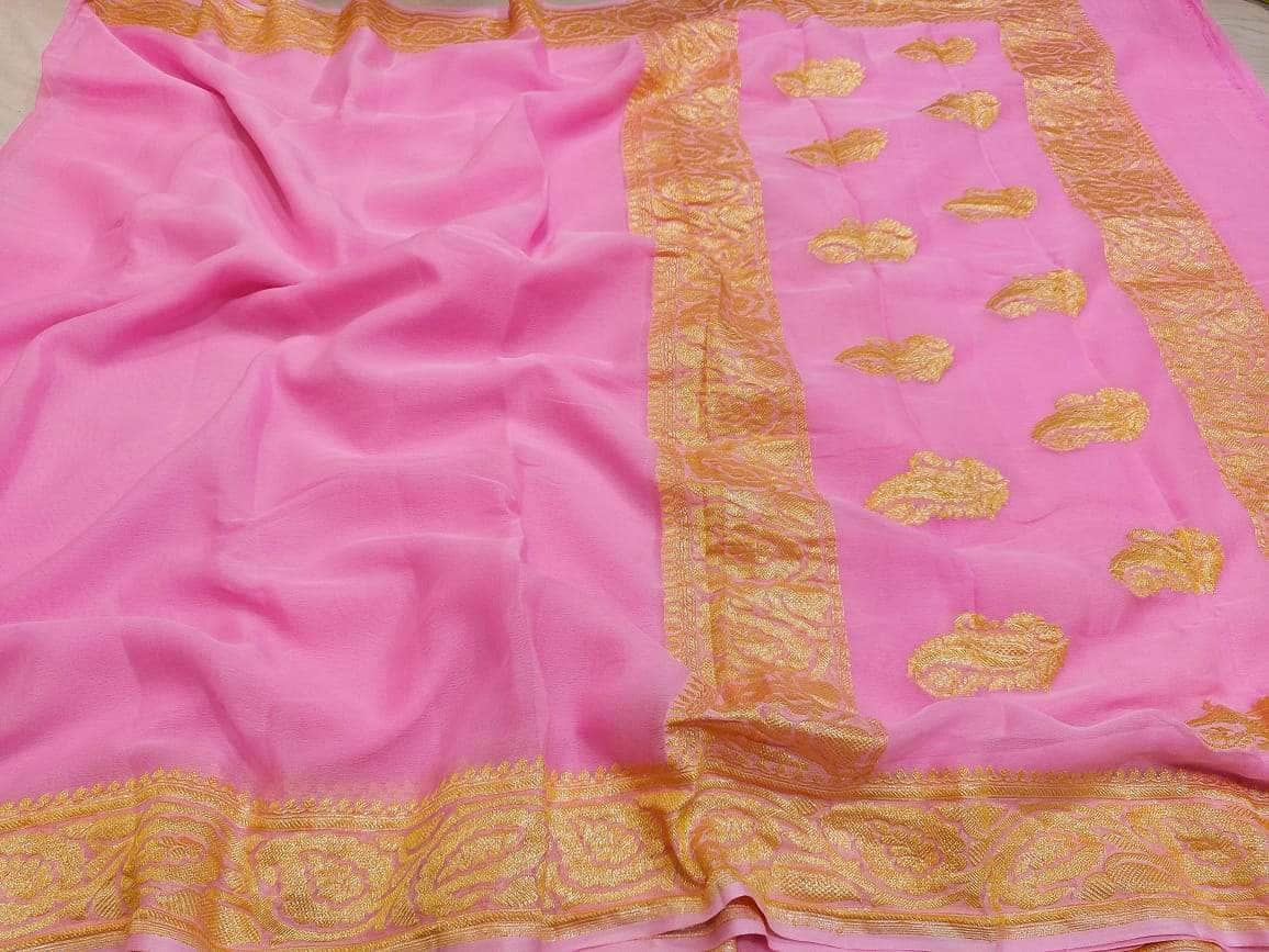 Exclusive Handloom Banarasi Chiffon Saree in Peach