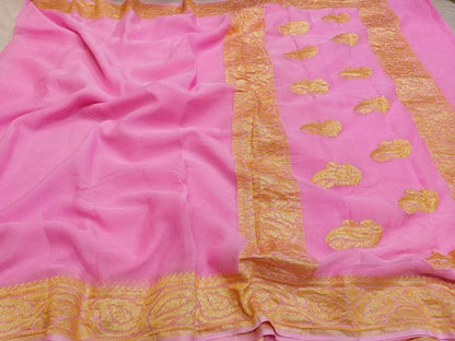 Exclusive Handloom Banarasi Chiffon Saree in Peach