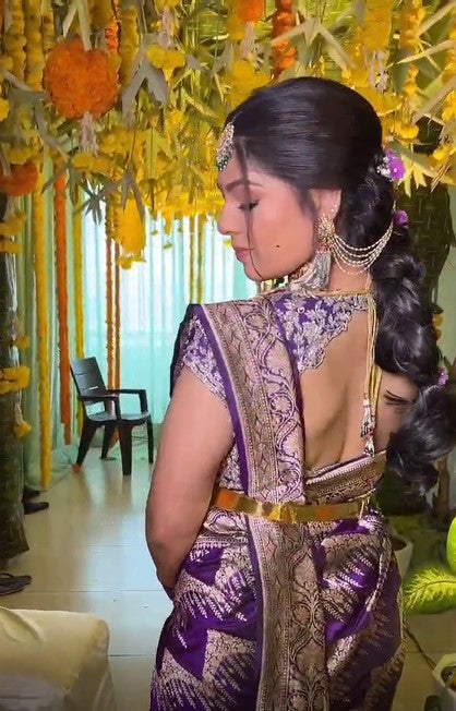 Exclusive Handwoven Pure Banarasi Katan Silk Purple Saree