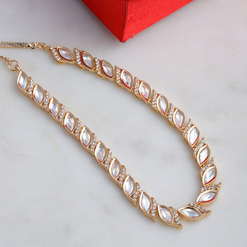 Exclusive Kundan And American Diamonds Necklace With Leaf Shaped