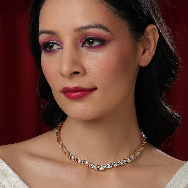 Exclusive Kundan And American Diamonds Necklace With Leaf Shaped