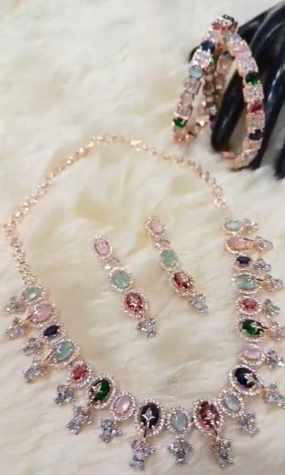 Exclusive Multicolor American Diamond Designer Jewelry Set