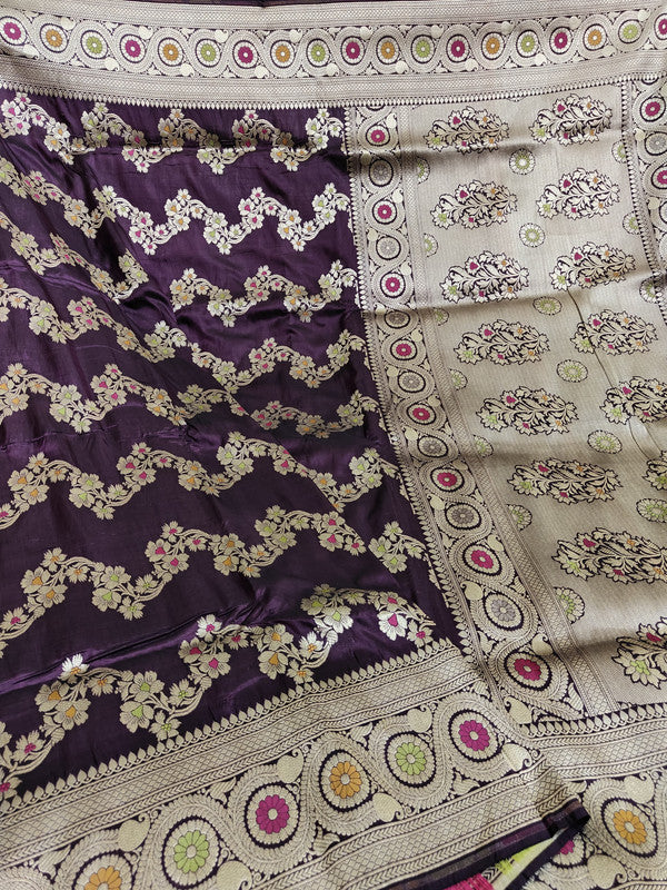 Exclusive Pure Banarasi Khaddi Katan Kadhuwa Silk Allover Flowers Booti Handloom Saree