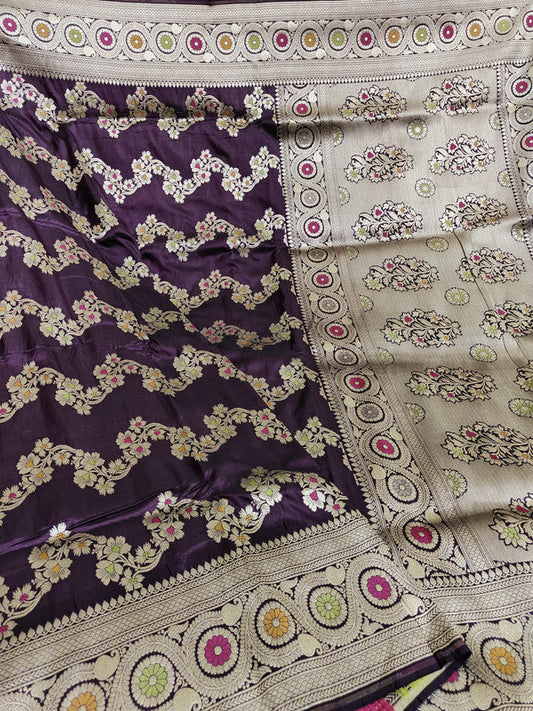 Exclusive Pure Banarasi Khaddi Katan Kadhuwa Silk Allover Flowers Booti Handloom Saree