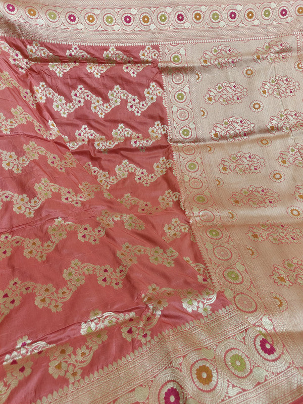 Exclusive Pure Banarasi Khaddi Katan Kadhuwa Silk Allover Flowers Booti Handloom Saree