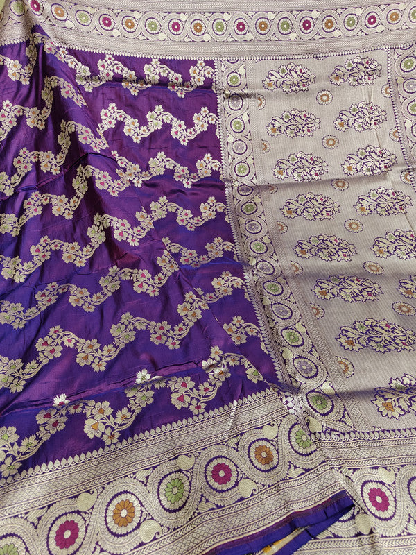 Exclusive Pure Banarasi Khaddi Katan Kadhuwa Silk Allover Flowers Booti Handloom Saree